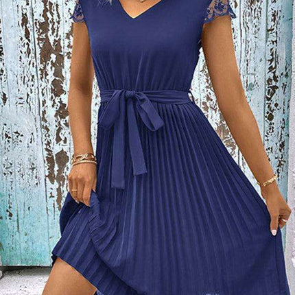 Elegant Lace-Embellished Pleated Dress for Stylish Women