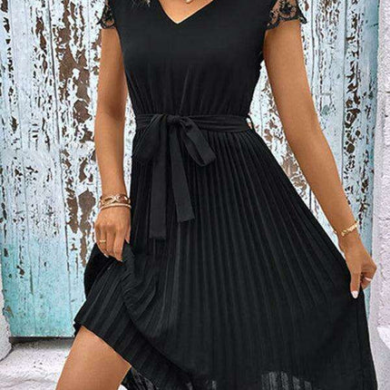 Elegant Lace-Embellished Pleated Dress for Stylish Women