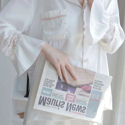 Elegant Lace Ice Silk Pajama Set for Women - Très Elite