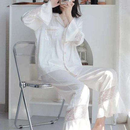 Elegant Lace Ice Silk Pajama Set for Women - Très Elite