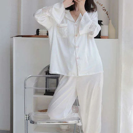 Elegant Lace Ice Silk Pajama Set for Women - Très Elite