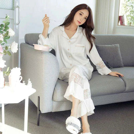 Elegant Lace Ice Silk Pajama Set for Women - Très Elite
