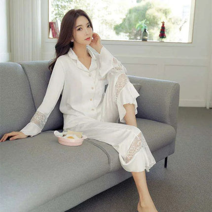 Elegant Lace Ice Silk Pajama Set for Women - Très Elite