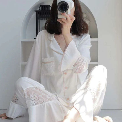 Elegant Lace Ice Silk Pajama Set for Women