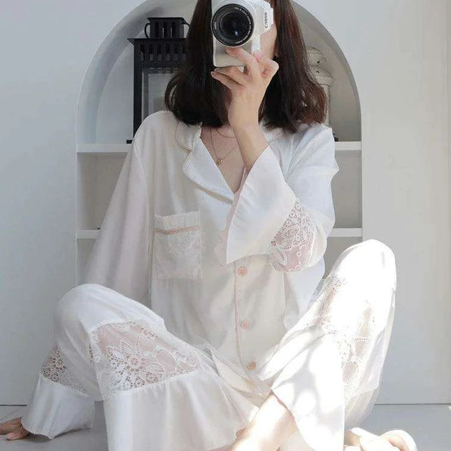 Elegant Lace Ice Silk Pajama Set for Women