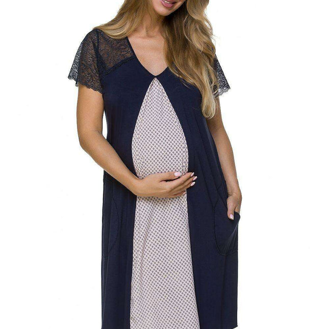 Elegant Lace Maternity Nightshirt with Convenient Belly Pocket