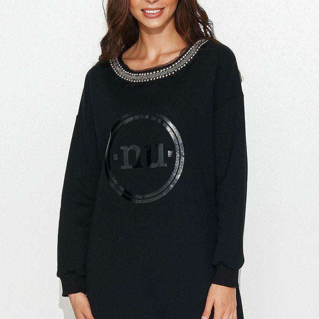 Elegant Lace-Trimmed Sweatshirt Dress