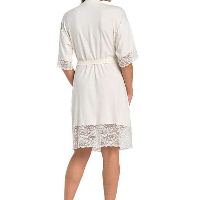 Elegant Lace-Trimmed Viscose Evening Robe with Floral Design