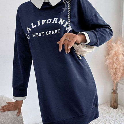 Elegant Lapel Detail Long-Sleeve Knit Sweater Dress for Women - Très Elite