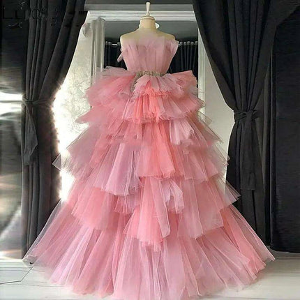 Elegant Layered Tulle Prom Gown with Custom Plus Size Options - Très Elite