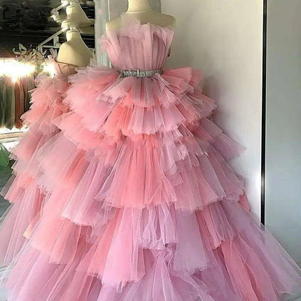 Elegant Layered Tulle Prom Gown with Custom Plus Size Options - Très Elite