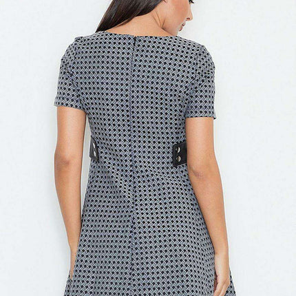 Elegant Leather-Accented Fit-and-Flare Dress in Small Size - Très Elite