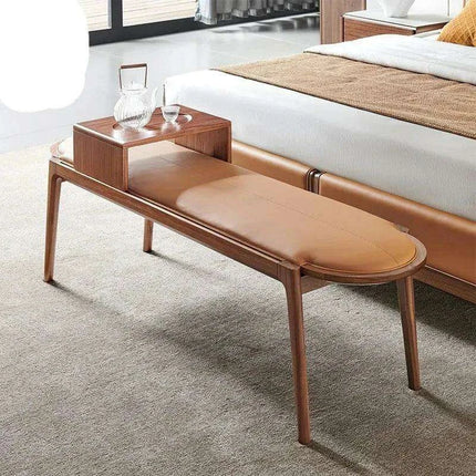 Elegant Leather-Upholstered Solid Wood Bench with Hidden Shoe Storage - Très Elite
