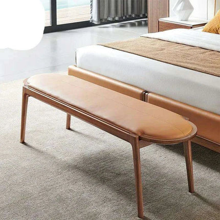 Elegant Leather-Upholstered Solid Wood Bench with Hidden Shoe Storage - Très Elite