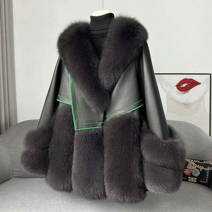 Elegant Leather and Fox Fur Women's Winter Coat - Très Elite