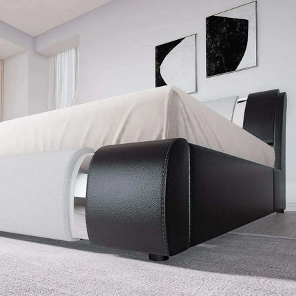 Elegant Leatherette Platform Bed with Customizable Headboard and Sturdy Support Slats - Très Elite