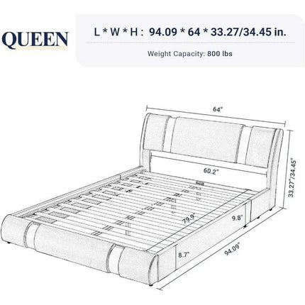 Elegant Leatherette Platform Bed with Customizable Headboard and Sturdy Support Slats - Très Elite