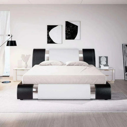 Elegant Leatherette Platform Bed with Customizable Headboard and Sturdy Support Slats - Très Elite