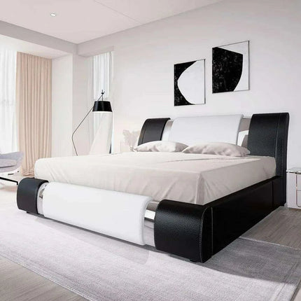 Elegant Leatherette Platform Bed with Customizable Headboard and Sturdy Support Slats - Très Elite