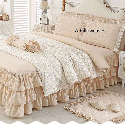 Elegant Leopard Print Ruffled Cotton Bedding Set - 4-Piece Korean-Inspired Duvet Collection with Bed Skirt- Très Elite- Très Elite