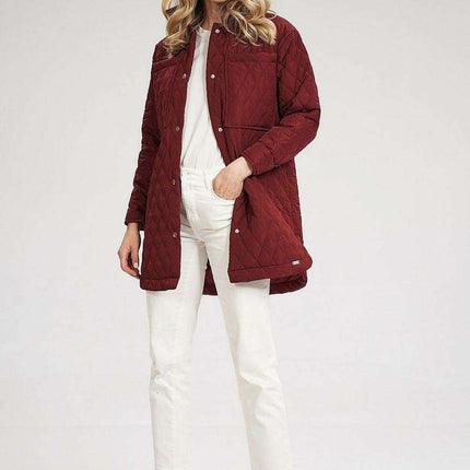 Elegant Long Quilted Coat with Stylish Side Slits and Snap Closure Features - Très Elite