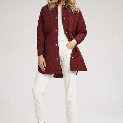 Elegant Long Quilted Coat with Stylish Side Slits and Snap Closure Features - Très Elite