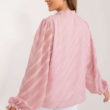 Elegant Long Sleeve Button-Down Blouse with Stand-Up Collar - Très Elite