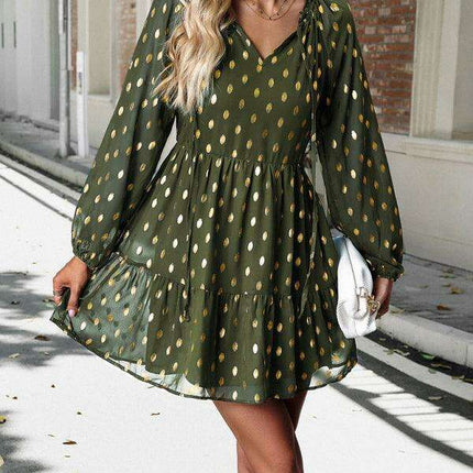 Elegant Long Sleeve Chiffon V-Neck Dress for Women - Fall Fashion - Très Elite
