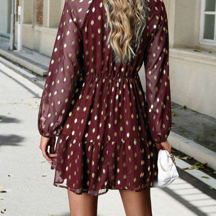 Elegant Long Sleeve Chiffon V-Neck Dress for Women - Fall Fashion - Très Elite