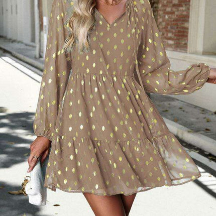 Elegant Long Sleeve Chiffon V-Neck Dress for Women - Fall Fashion - Très Elite