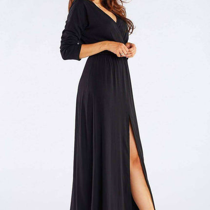 Elegant Long-Sleeve Maxi Dress with Zip Closure - Très Elite
