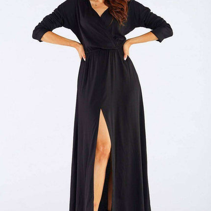 Elegant Long-Sleeve Maxi Dress with Zip Closure - Très Elite