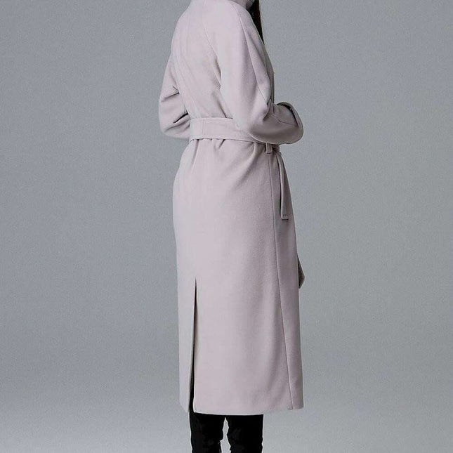 Elegant Longline Coat with Waist Tie, Back Slit & Functional Pockets