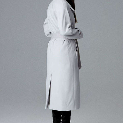 Elegant Longline Coat with Waist Tie, Back Slit & Functional Pockets - Très Elite