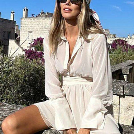 Elegant Lotus Leaf Lapel Dress for Fashion-Forward Women- Très Elite- Très Elite