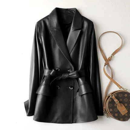 Elegant MIDI Cut Genuine Leather Jacket for Women - Flattering and Timeless Design - Très Elite