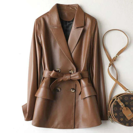 Elegant MIDI Cut Genuine Leather Jacket for Women - Flattering and Timeless Design - Très Elite