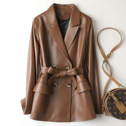 Elegant MIDI Cut Genuine Leather Jacket for Women - Flattering and Timeless Design - Très Elite