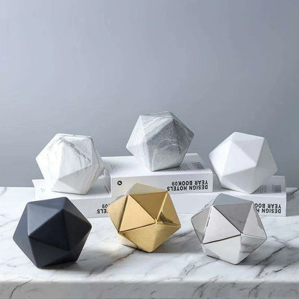 Elegant Marbled Ceramic Geometric Polyhedron Decorative Ball - Très Elite