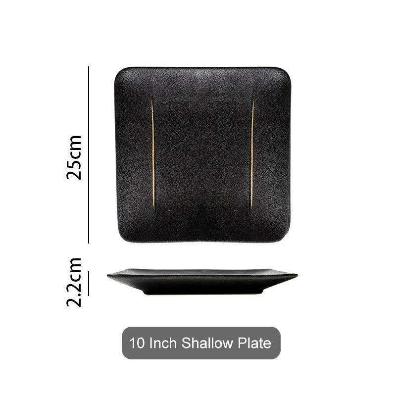 Elegant Matte Black and Gold Ceramic Dinnerware Collection - Essential Set for Upscale Dining Experiences - Très Elite