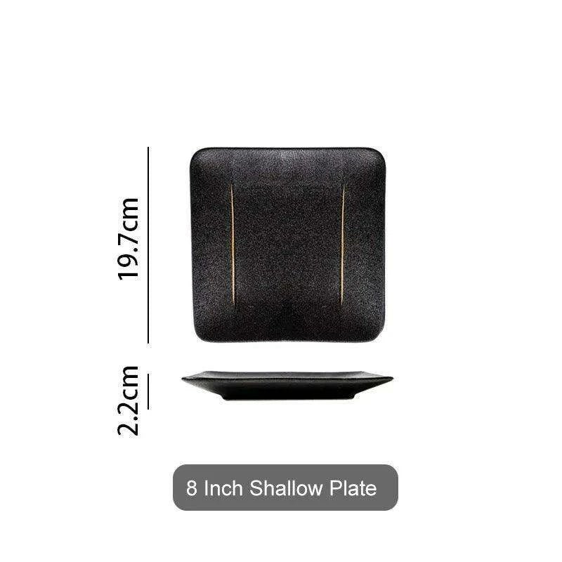 Elegant Matte Black and Gold Ceramic Dinnerware Collection - Essential Set for Upscale Dining Experiences - Très Elite