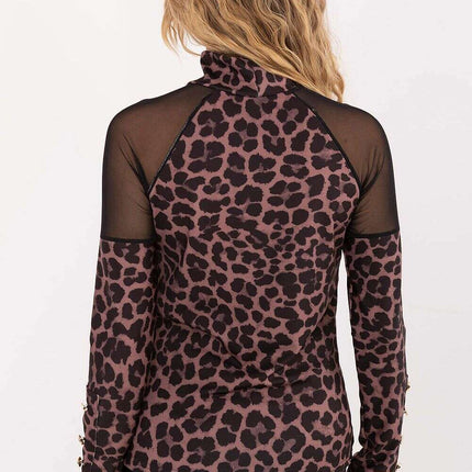 Elegant Mesh Shoulder Blouse with Classic Collar & Long Sleeves - Très Elite