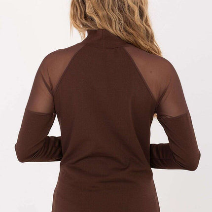Elegant Mesh Shoulder Blouse with Classic Collar & Long Sleeves - Très Elite