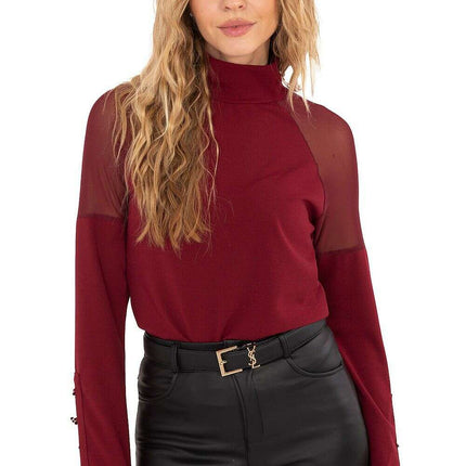 Elegant Mesh Shoulder Blouse with Classic Collar & Long Sleeves - Très Elite