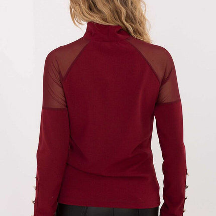 Elegant Mesh Shoulder Blouse with Classic Collar & Long Sleeves - Très Elite