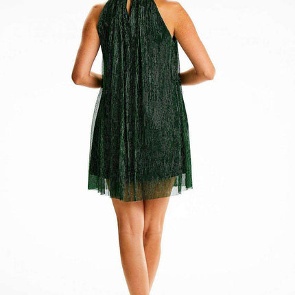 Elegant Mesh and Satin Stand-Up Collar Dress - Très Elite