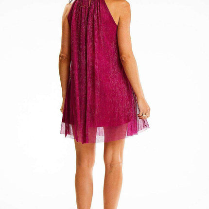 Elegant Mesh and Satin Stand-Up Collar Dress - Très Elite