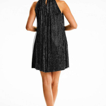 Elegant Mesh and Satin Stand-Up Collar Dress - Très Elite