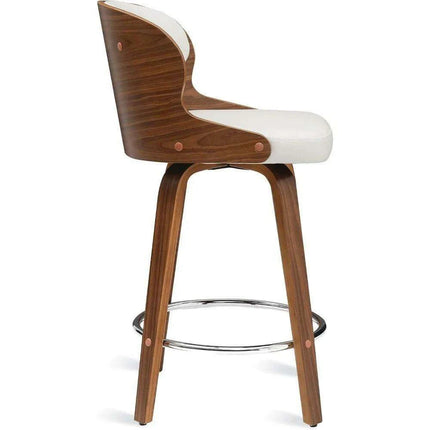 Elegant Mid-Century Walnut Swivel Counter Stools with Faux Leather Seat - 26 Inch Height - Très Elite
