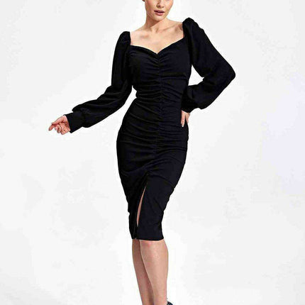 Elegant Midi Cocktail Dress with Buffet Sleeves - Très Elite